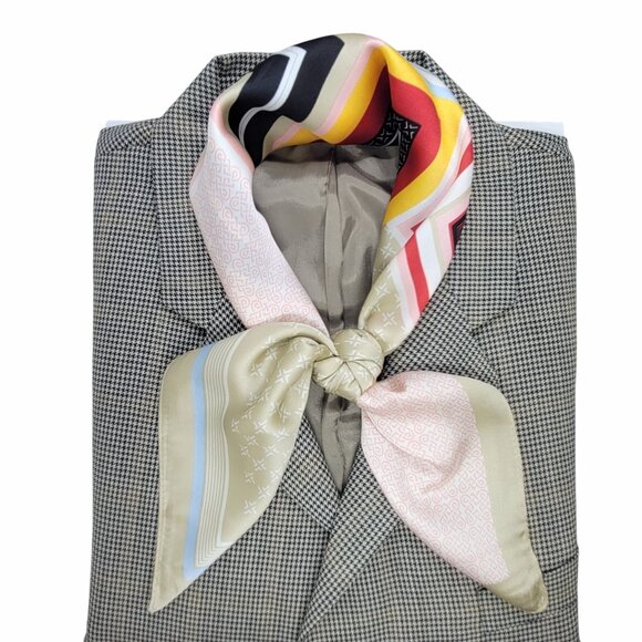 ✨Luxurious Silky Square Scarf Bandana Black Cream Multi-Color Abstract Geometric - Picture 1 of 7